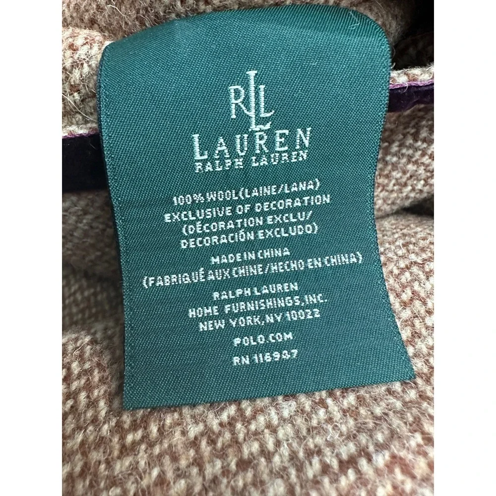 Ralph Lauren Barrington Purple Velvet Trim Brittany Wool Pillow Case‎ 28x21